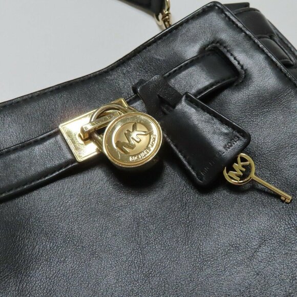 Michael Kors Hamilton Traveler Small Black Gold Hardware Crossbody Handbag Purse - Picture 3 of 10